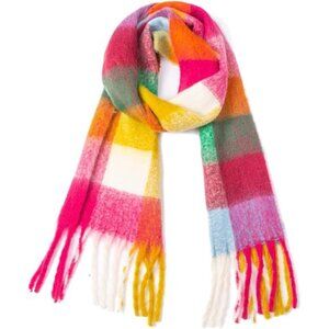 Large Chunky Plaid Scarf Oversized Tassel Soft Warm Fall Winter Shawl Women